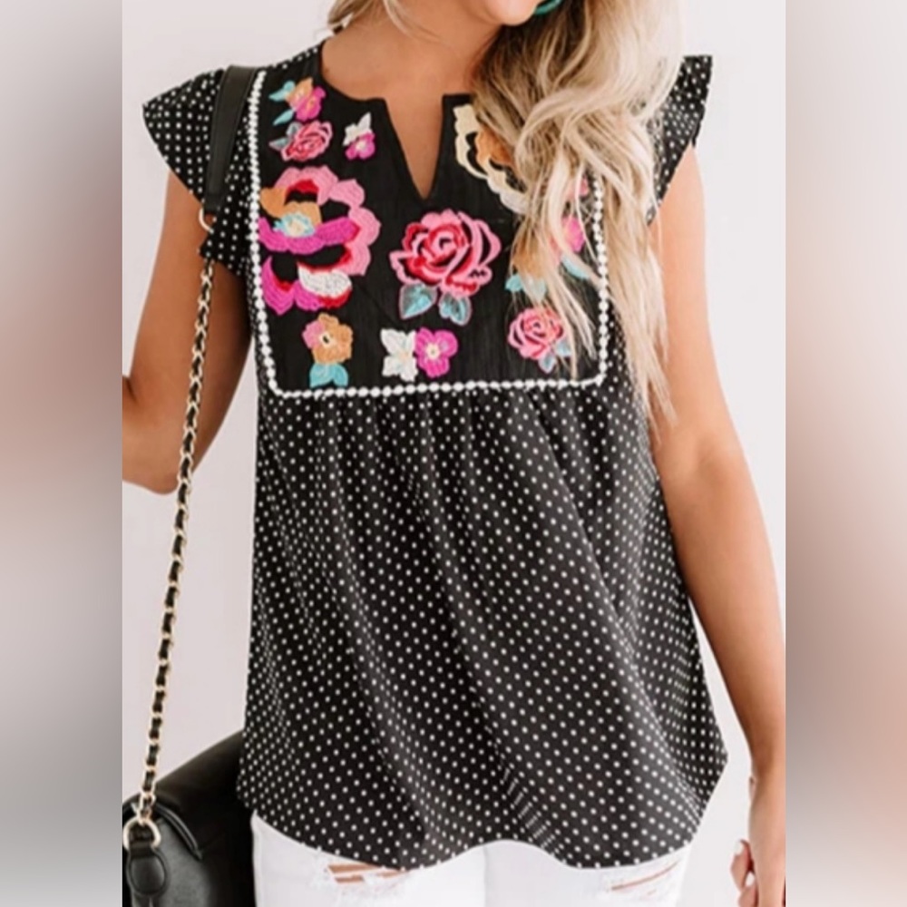 Savanna Jane Black Polka Dot Swing Top Sleeveless.
